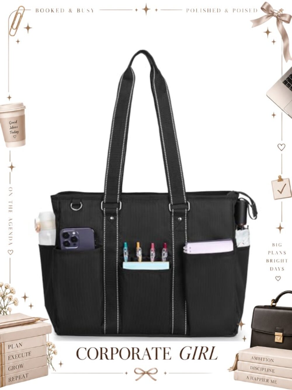 Damero Teacher Tote Bag Nylon Padded Laptop Sleeve Work Travel